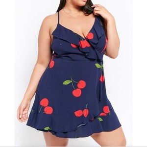 Forever 21 navy mini dress with cherry print.